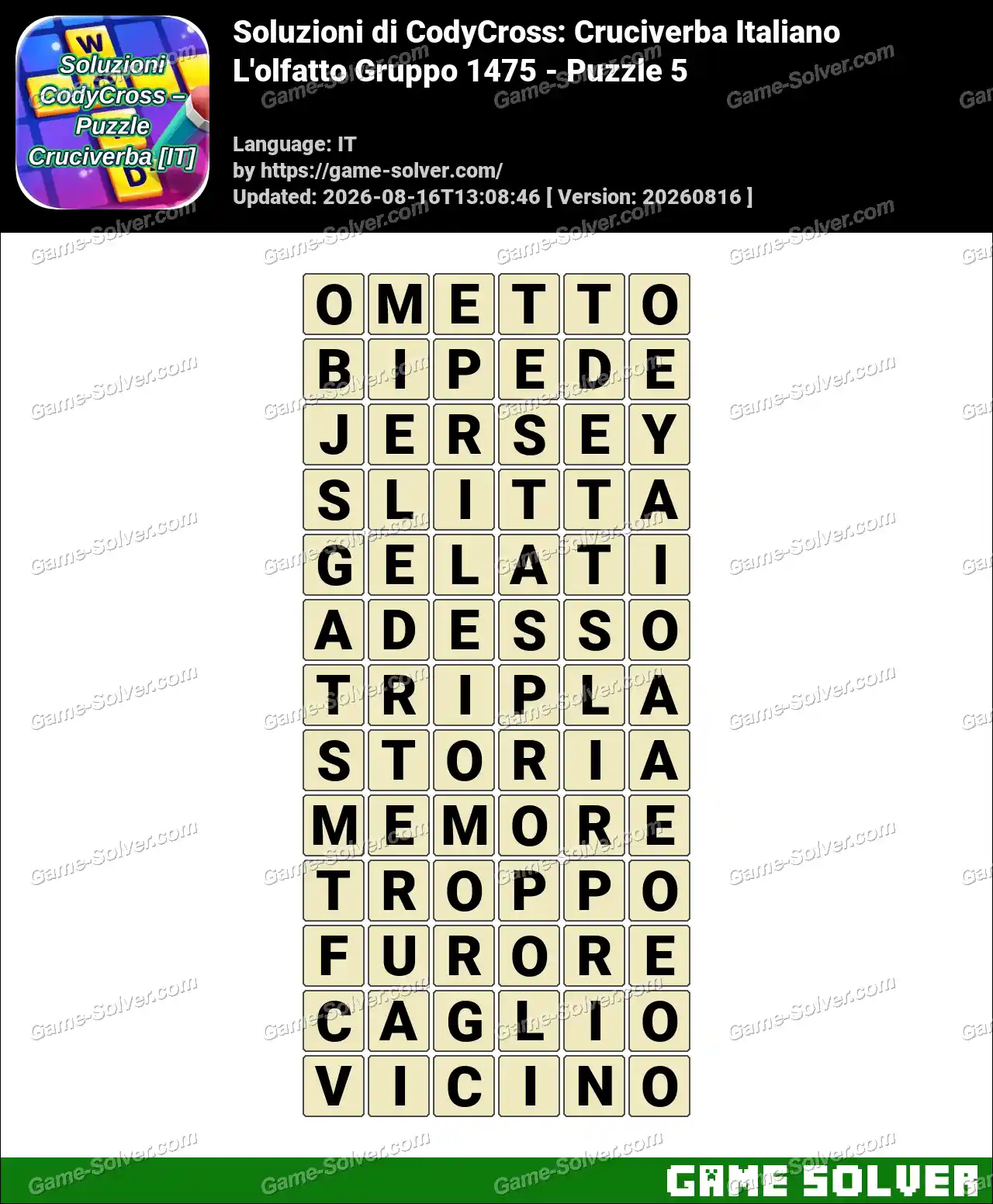 Soluzioni di CodyCross: Cruciverba Italiano L’olfatto Gruppo 1475 – Puzzle 5